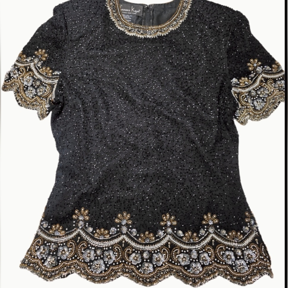 Vintage Elegant LAURENCE KAZAR Silk Blouse - intricate beading & sequin details